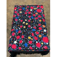 Mantón negro flores azul y rosa