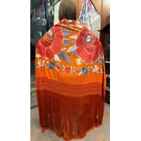 Mantón naranja peonias fucsia