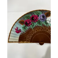 ABANICO MADERA FLORES PINTADAS